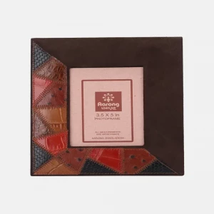 Coffee Appliqued Leather Photo Frame